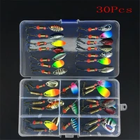 30 pcs or 10 pcs boxed rotating spoon lure fishing lures metal fish hooks bass trout perch pike rotating treble hook sequins