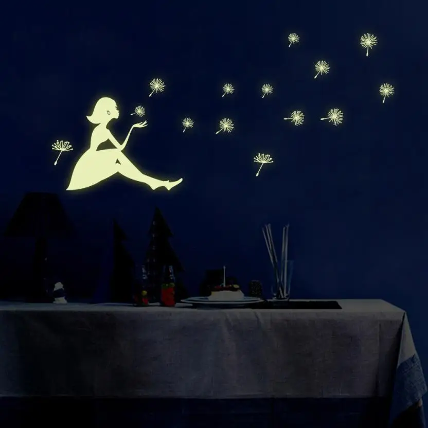Настенная Наклейка с изображением девушки и одуванчика Светящиеся Настенные