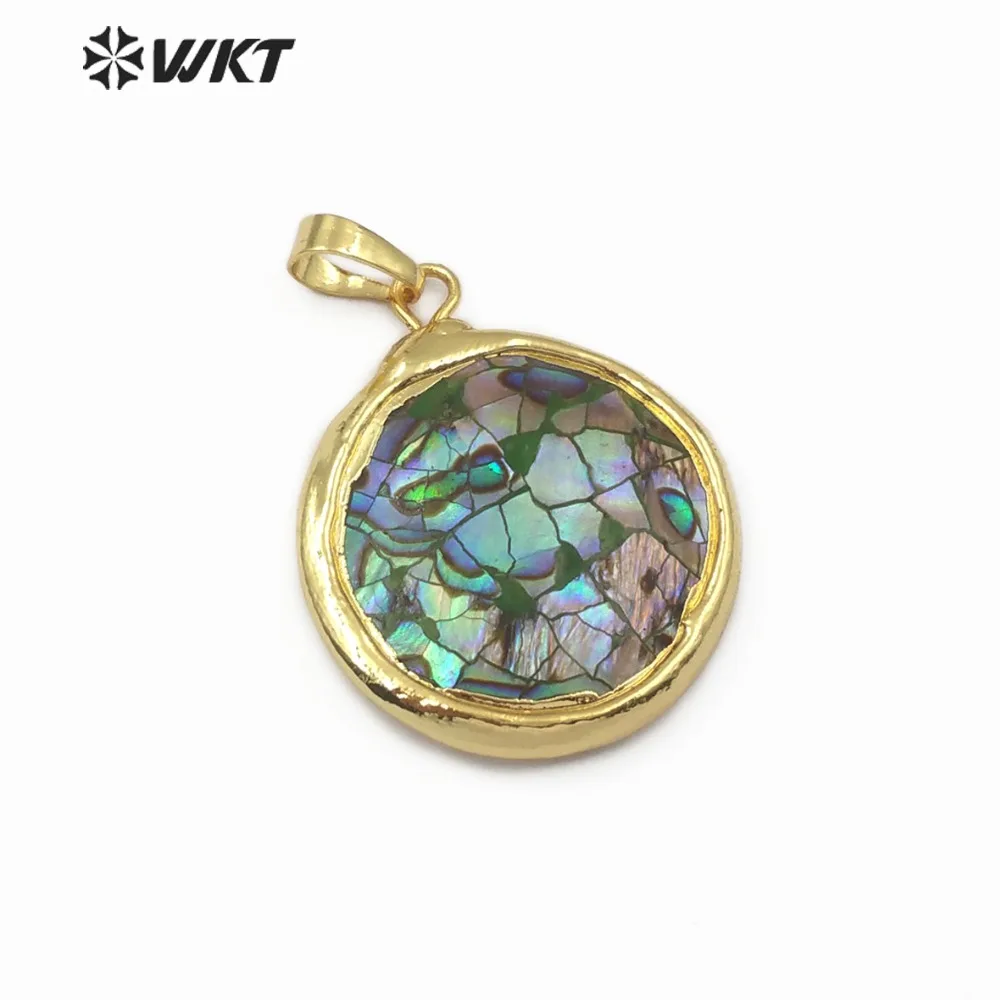 WT JP106 круглый Форма кулон в виде раковины абалона Радуга Цвет Sea Shell ювелирные