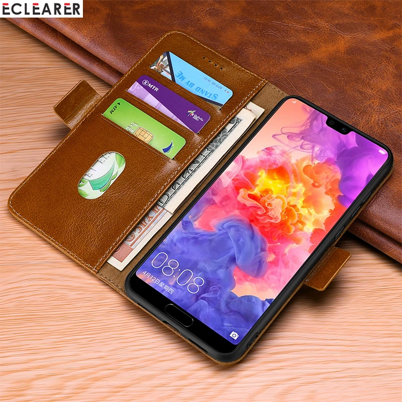 Чехол кошелек из натуральной кожи для Huawei P20 Pro роскошный Магнитный чехол книжка с