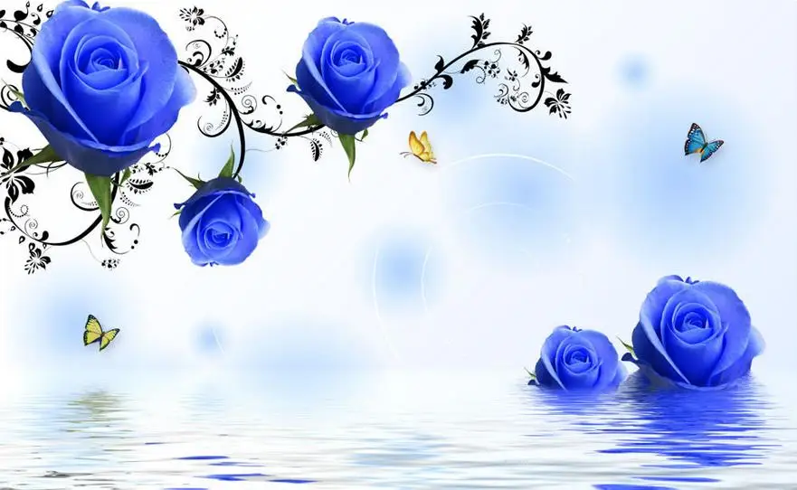 ТВ фон простые и стильные синие розы 3d цветы обои стереоскопические украшение