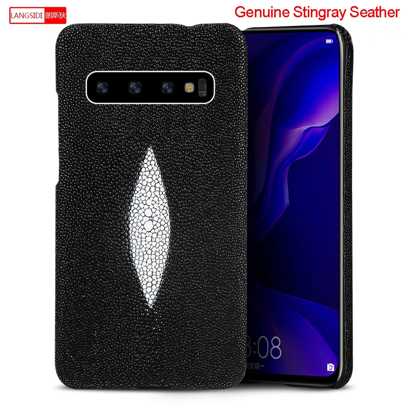 LANGSID настоящий кожаный чехол для телефона stingray для LG G6 G7 G5 роскошный черный чехол из рыбьей кожи для LG V30 V40 V50 K10 женский стиль