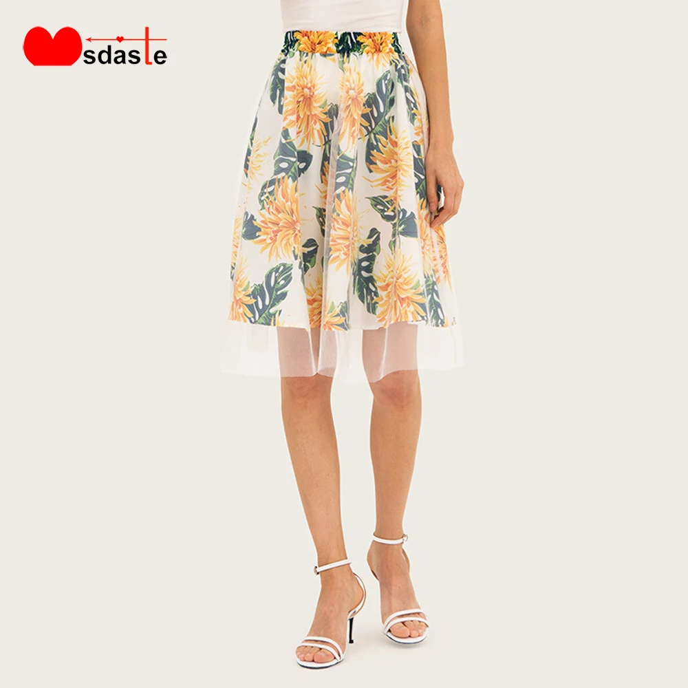 Сетчатая Женская плиссированная юбка 2019 лето осень двухслойная с высокой талией