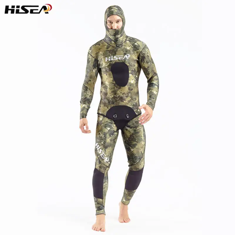 Hisea Мужской 7 мм неопреновый водолазный костюм внутри гладкая кожа Двухсекционный раздельный камуфляж гидрокостюмы для подводной рыбалки Охота гидрокостюм