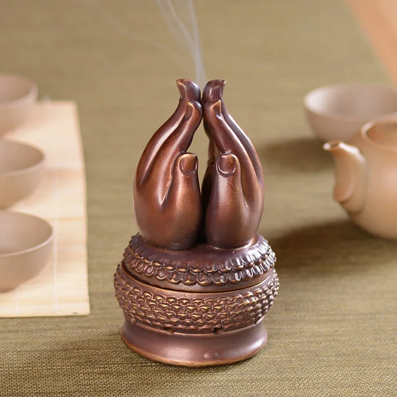 

Retro Zen Buddhist Incense Burners Buddha Hand Temple Decoration Buddha Hand Decor Censer Insensario Copper Pure Burner Z300