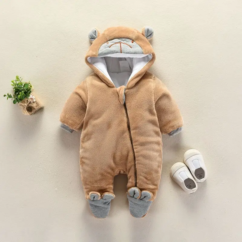 Brown zipper Новинка; Детский комбинезон с рисунком; зимняя одежда для малышей; куртка с капюшоном для младенцев; теплое пальто для мальчиков и девочек; одежда для малышей; Детский костюм - Цвет: Brown zipper