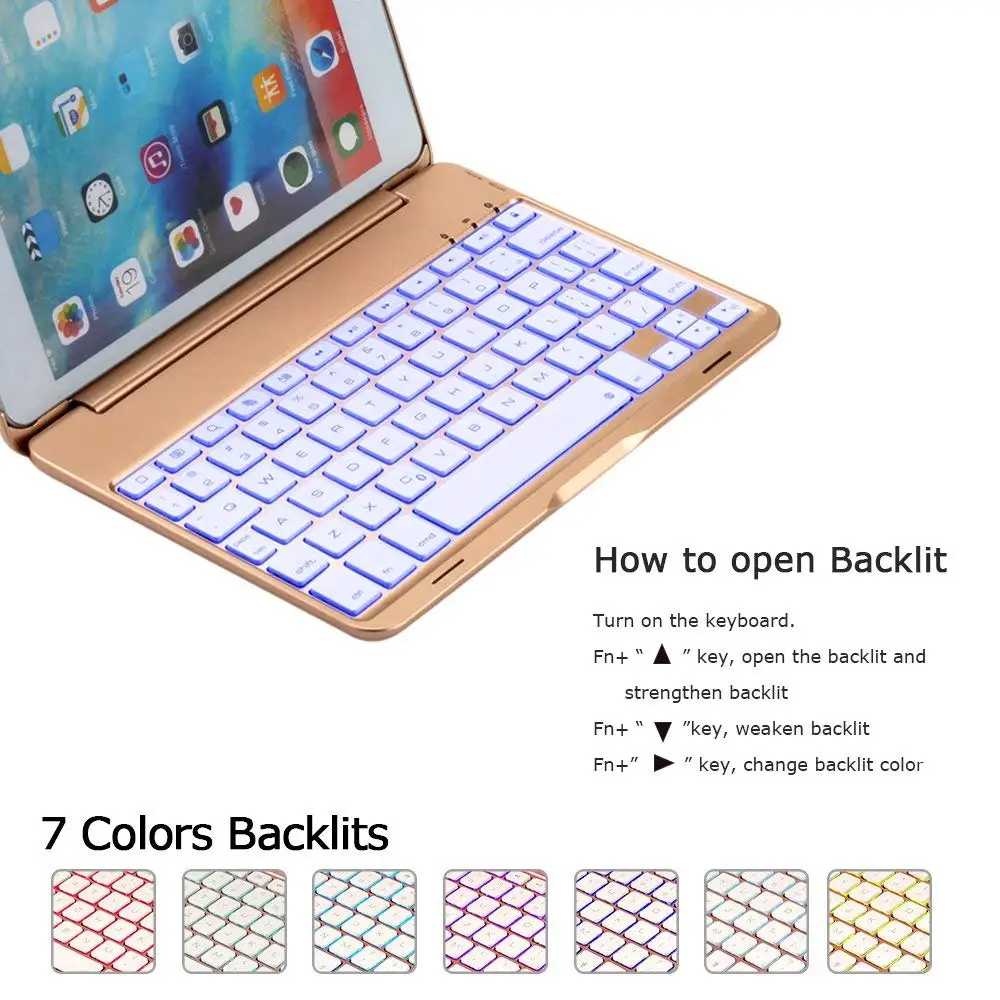 Мини планшет клавиатура с 7 видов цветов Подсветкой Bluetooth для iPad Mini 4 алюминиевая
