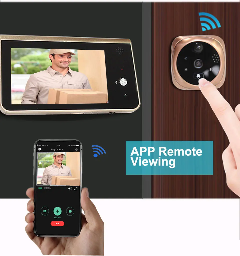 Topvico Doorbell Video Peephole Wifi Doorbell Camera 4.3" Monitor Motion Detection Door Viewer Video-eye Wireless Ring Intercom
