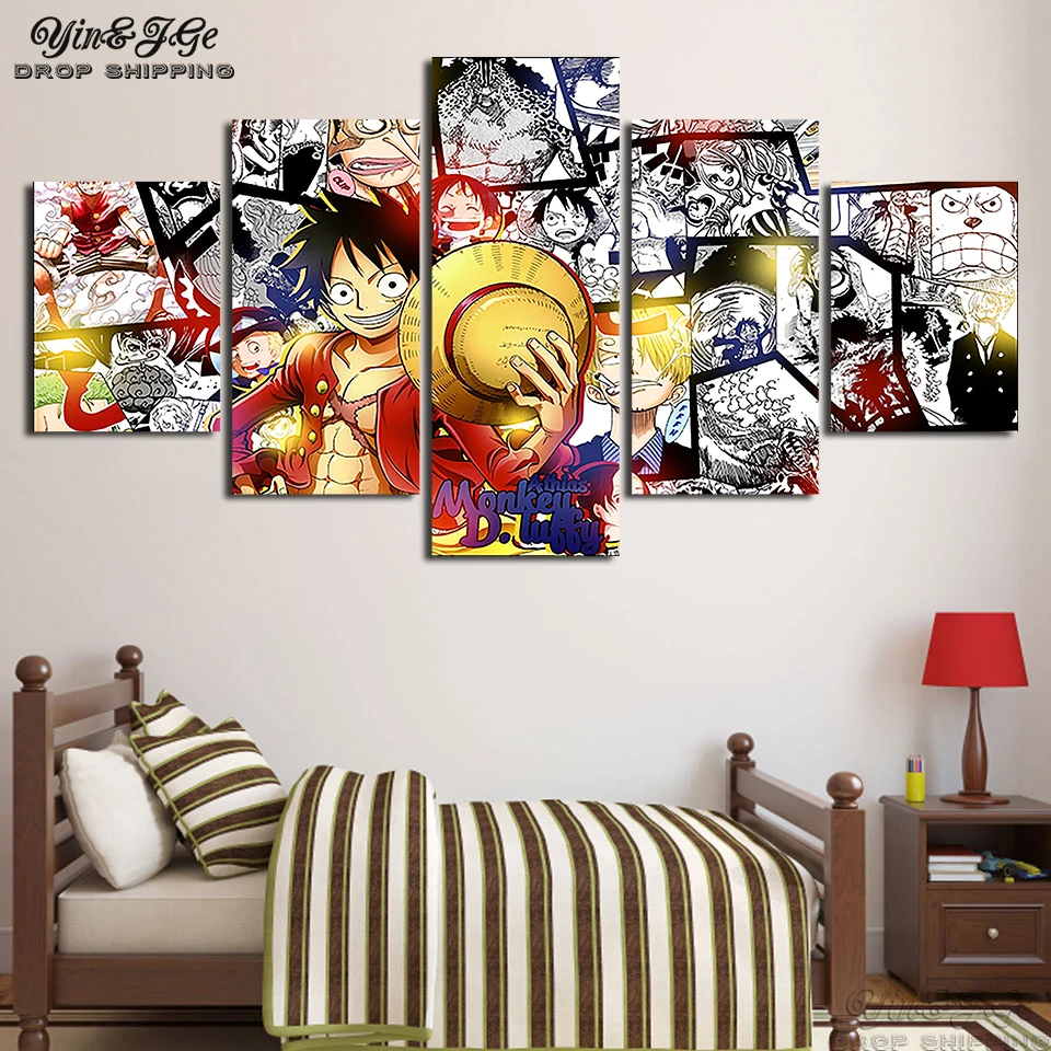 Художественная Картина на холсте для домашнего декора 5 шт. один HD принты аниме