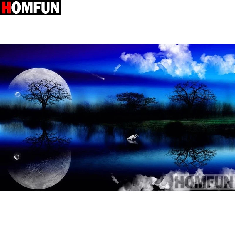 Алмазная 5D Вышивка HOMFUN A16181 картина дерево и Луна полная выкладка круглые