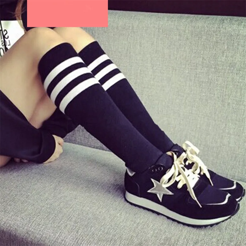 PF Stripe Socks Thigh High Black White Knee High Socks for Women Girls Long Stocking Fashion Ornament for Ladies Sexy Medias