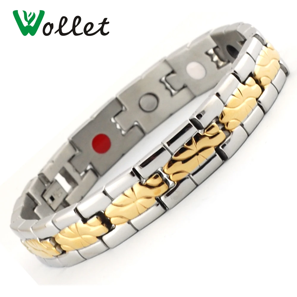 

Wollet Jewelry Magnetic Therapy Stainless Steel Bracelet Bangle For Men 5 In 1 Health Care Healing Energy Germanium Magnet