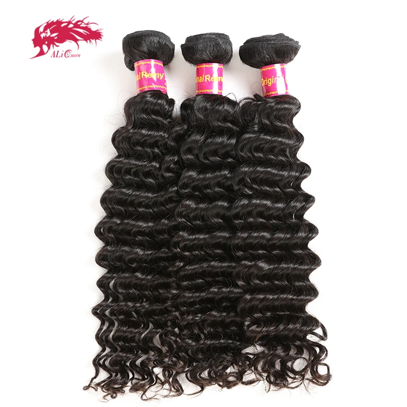 

Ali Queen Hair 3/4Pcs Deep Wave Brazilian Hair Weave Bundles Remy Hair Weaving 10"-30" Human Hair Extension Natural Color