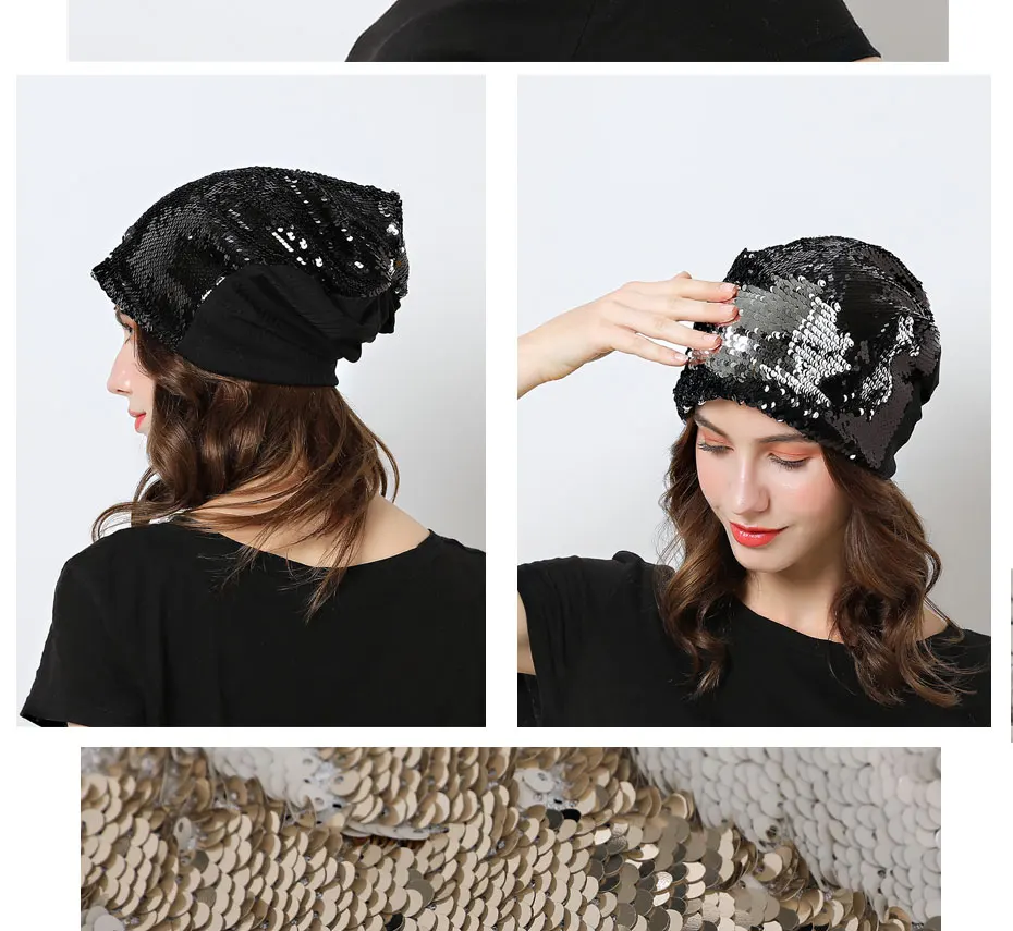 Женские головные уборы skullies платье русалки с блёстками зимний головной убор для девушки Beanies turban шапка зимняя Балаклава