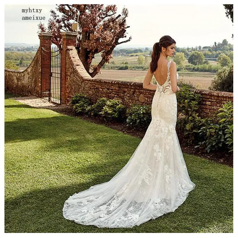 Дешевые Тюль Русалка свадебное платье 2020 Vestidos De Novia винтажное сексуальное с