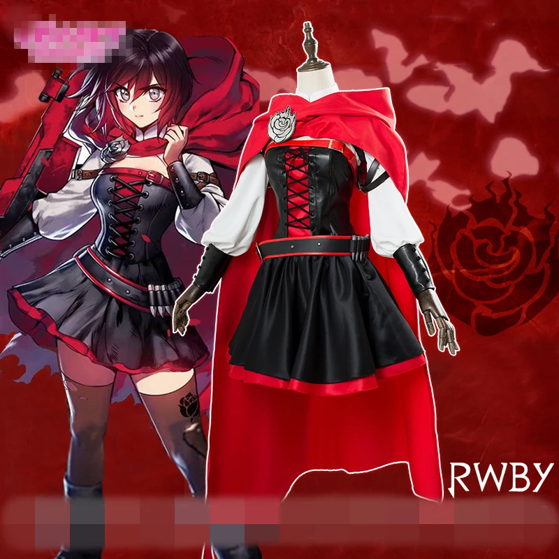 RWBY 3 seasonv Рубиновая Роза костюм для косплея плащ красное боевое платье Хэллоуина