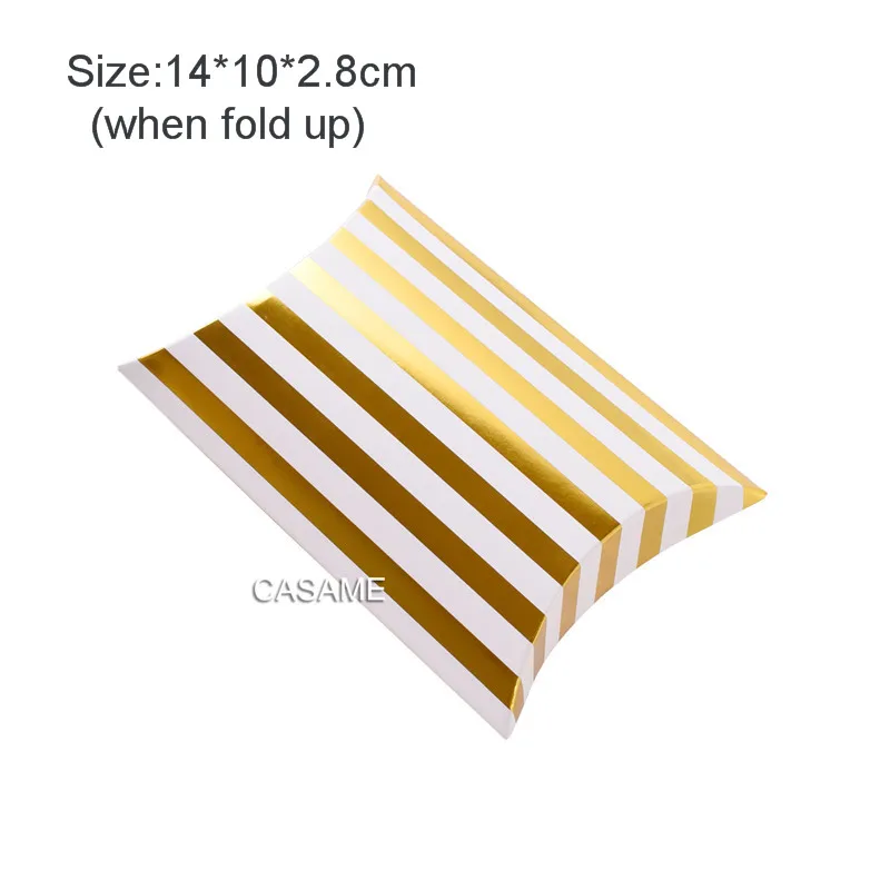 Gold Stripe 6 шт. подарочные коробки для конфет в виде лебедя, оленя и рождественской елки, упаковочные коробки для гостей, подарочные сумки, вечерние подарочные коробки для детей, Подарочная коробка для подушки, Свадебная коробка - Цвет: Gold Stripe