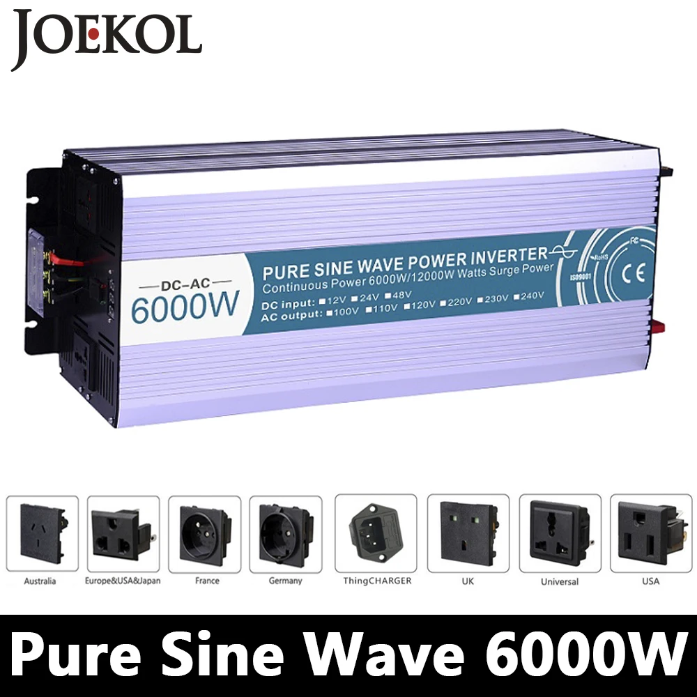 

High-powe 6000W Pure Sine Wave Inverter,DC12V/24V/48V To AC110V/220V,off Grid Solar Inverter,voltage Converter Work With Battery