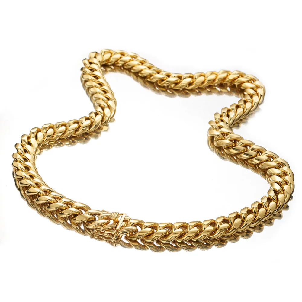 14mm Cool Heavy Dragon Lock Clap Gold Tone Miami Cuban Link Chain Stainless Steel Necklace Or Bracelet For Mens Jewelry 7-40inch | Украшения