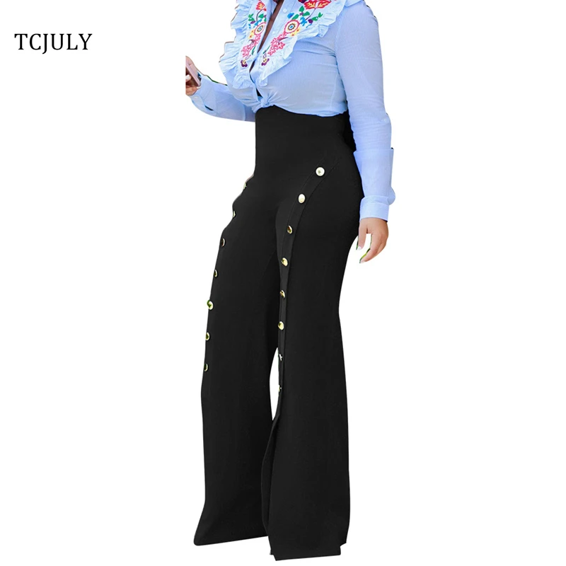 Женские брюки с высокой талией TCJULY облегающие пуговицами и пуш апом|flare pants|women flare