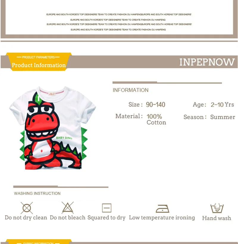 INPEPNOW/детская футболка для мальчиков, коллекция года, футболка для мальчиков и девочек с принтом динозавра, топы с рисунками, Детская футболка, одежда для детей возрастом от 5 до 14 лет
