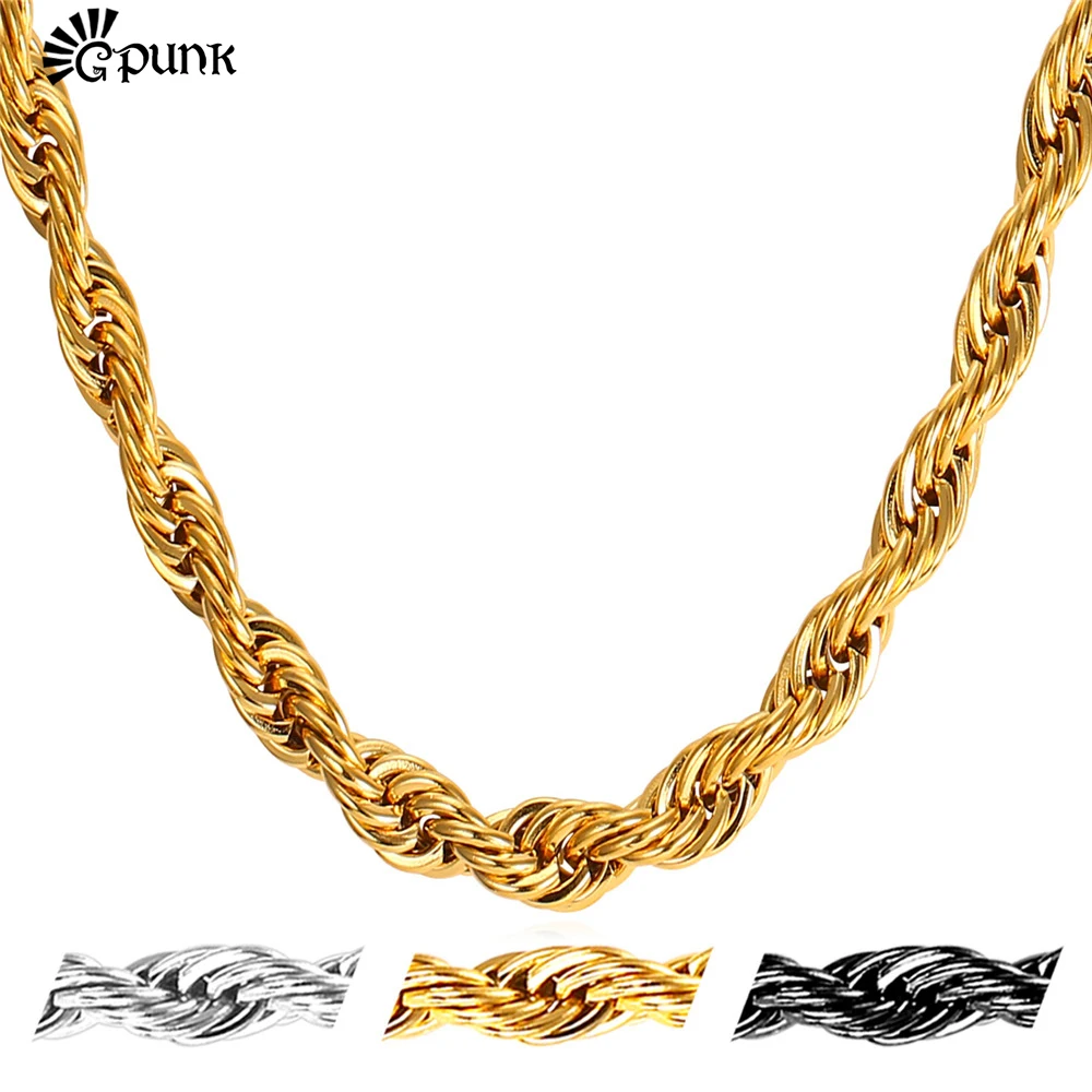 Мужская витая Сингапур цепочка ожерелье 6 мм 5 размеров из нержавеющей стали