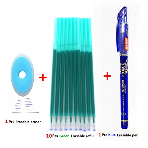 12Pcs green set 3/12 шт./компл. 0,38 мм стираемая ручка моющиеся ручка синий черный, красный со стирающимися чернилами стержни для гелевых ручек стержень для школы и офиса письменные канцелярские принадлежности - Цвет: 12Pcs green set