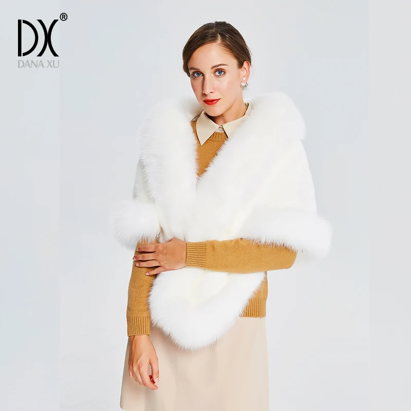 Зимняя шаль из искусственного пончо с лисьим мехом для холодной погоды большой