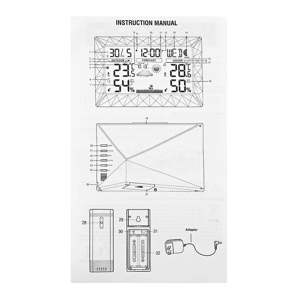 Цифровой цветной прогноз метеостанция с внутренним/наружным беспроводным