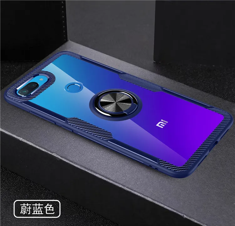 Для xiaomi mi 8 Lite чехол с кольцом-подставкой магнит прозрачный противоударный защитный чехол на заднюю панель для xiaomi mi 8 lite оболочка - Цвет: blue