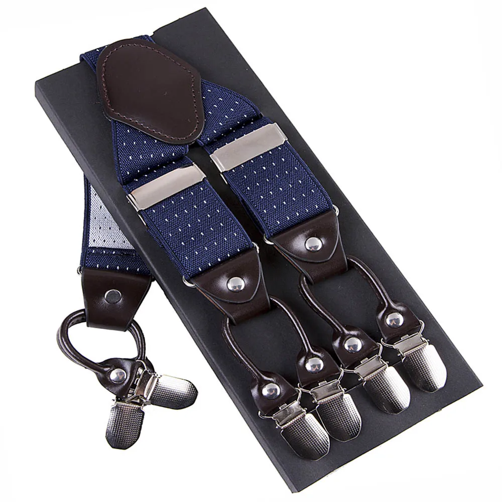 Blue with withe dots JIERKU подтяжки мужские подтяжки 6 клипов на подтяжках модные брюки ремень для отца/отца подарок 20 цветов 3,5*120 см JK6C04 - Цвет: Blue with withe dots