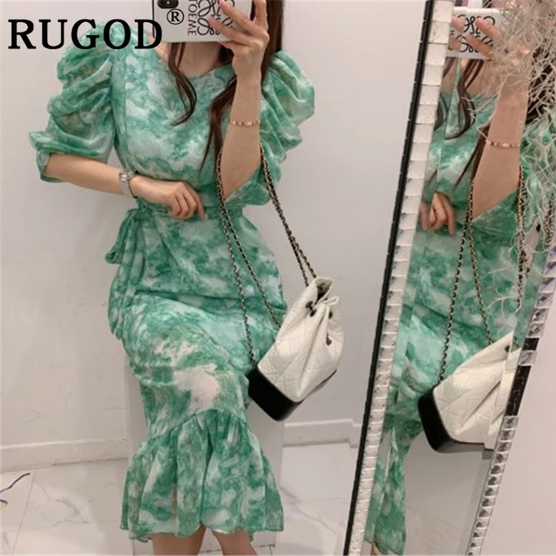 RUGOD/Элегантное длинное женское платье с принтом корейские шикарные кружевные