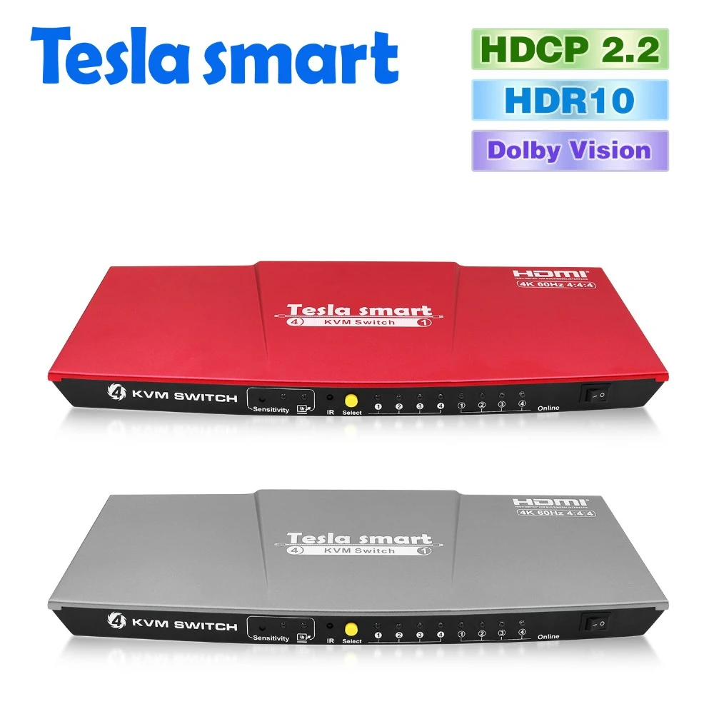 Tesla Smart HDMI 4 K Ultra HD 4 Input 1 Output HDMI KVM Switch KVM переключатель 3840x2160@ 60 Гц 4:4:4 поддерживает USB 2,0 устройство управления до 4 компьютеров