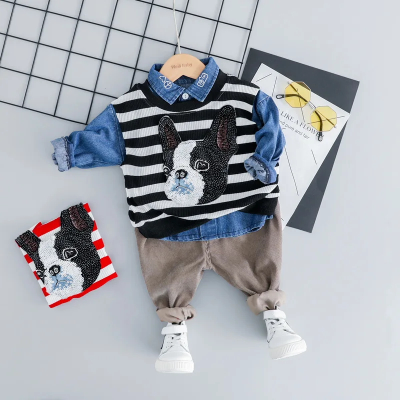 Весенние детские комплекты одежды из джинсовой ткани футболка с длинными