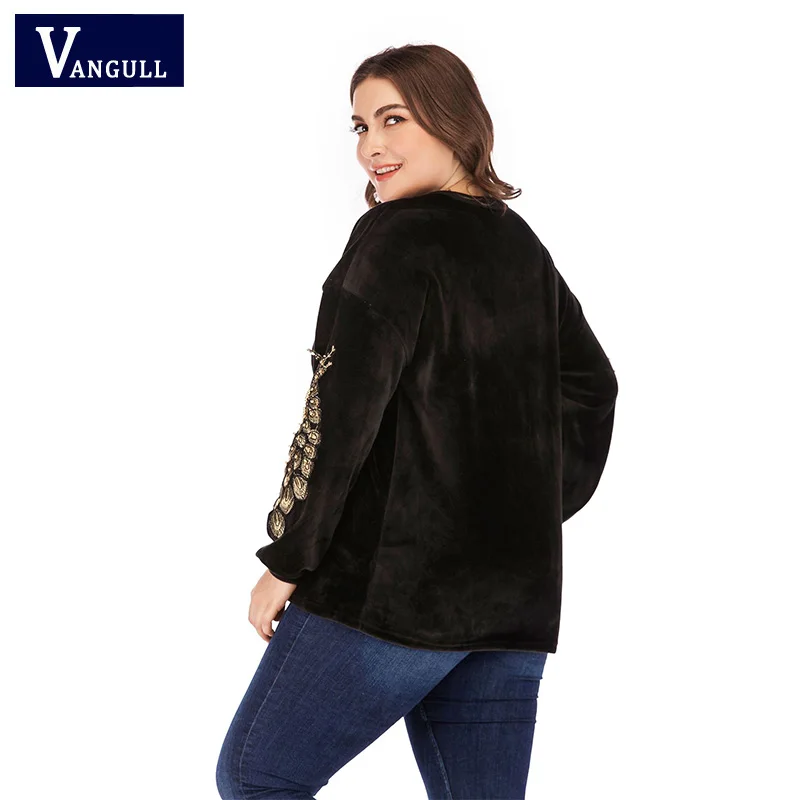 Женская толстовка Vangull размера плюс 4XL демисезонная утепленная велюровая кофта с
