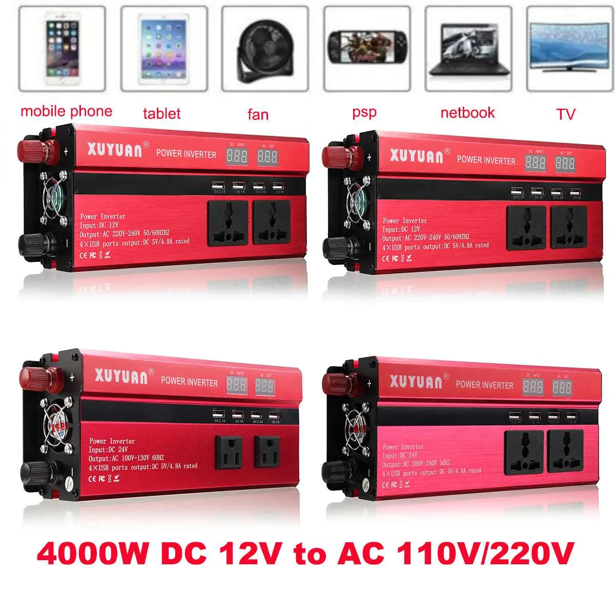 KROAK 4000 Вт DC12/24 В к AC110V/220 В солнечный инвертор алюминиевый сплав вентилятор охлаждения для мини электрические шлифовальные машины мини электрические инструменты