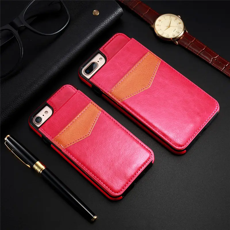 Kisscase Вертикальный Флип держатель карты кожаный чехол для iPhone 6 6S плюс X XR XS Макс Ретро Чехол сумка для iphone 7 8 плюс кошелек Чехол чехол на айфон 6 S 8 плюс чехлы на айфон X 7 плюс чехол на айфон XR XS Макс - Цвет: Hot Pink