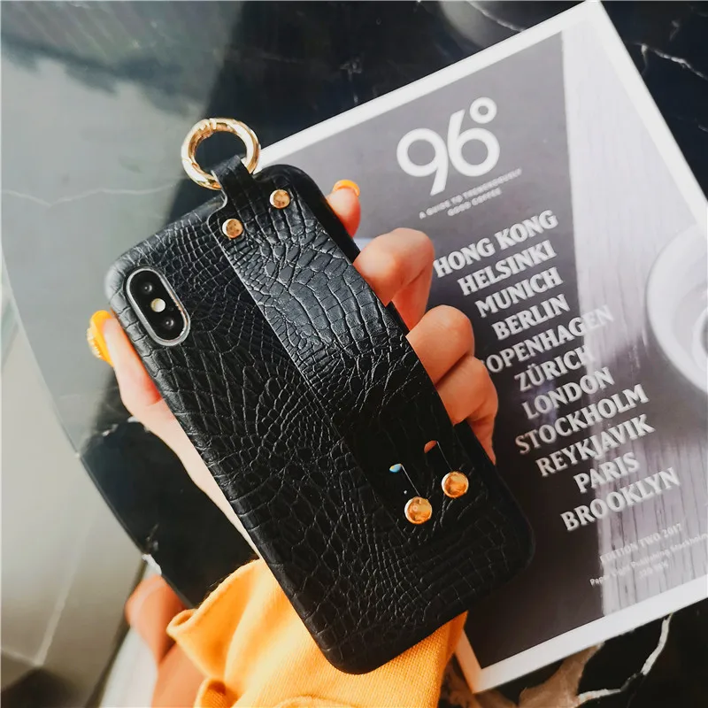 Luxury Crocodile Texture Phone Case For iphone XS MAX XR X 7 8 6 6s Plus Wristband Stand Cover iPhone Pu Leather Coque |