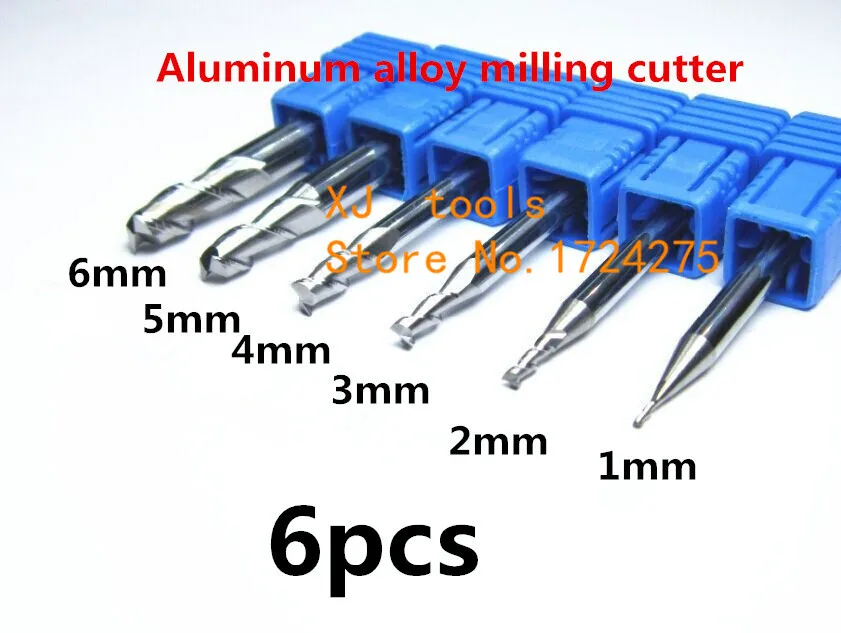 Free Shipping 6pcs 2F-2F-1mm/2mm/3mm/4mm/5mm/6mm alloy aluminum milling cutter CNC End Milling tool | Инструменты