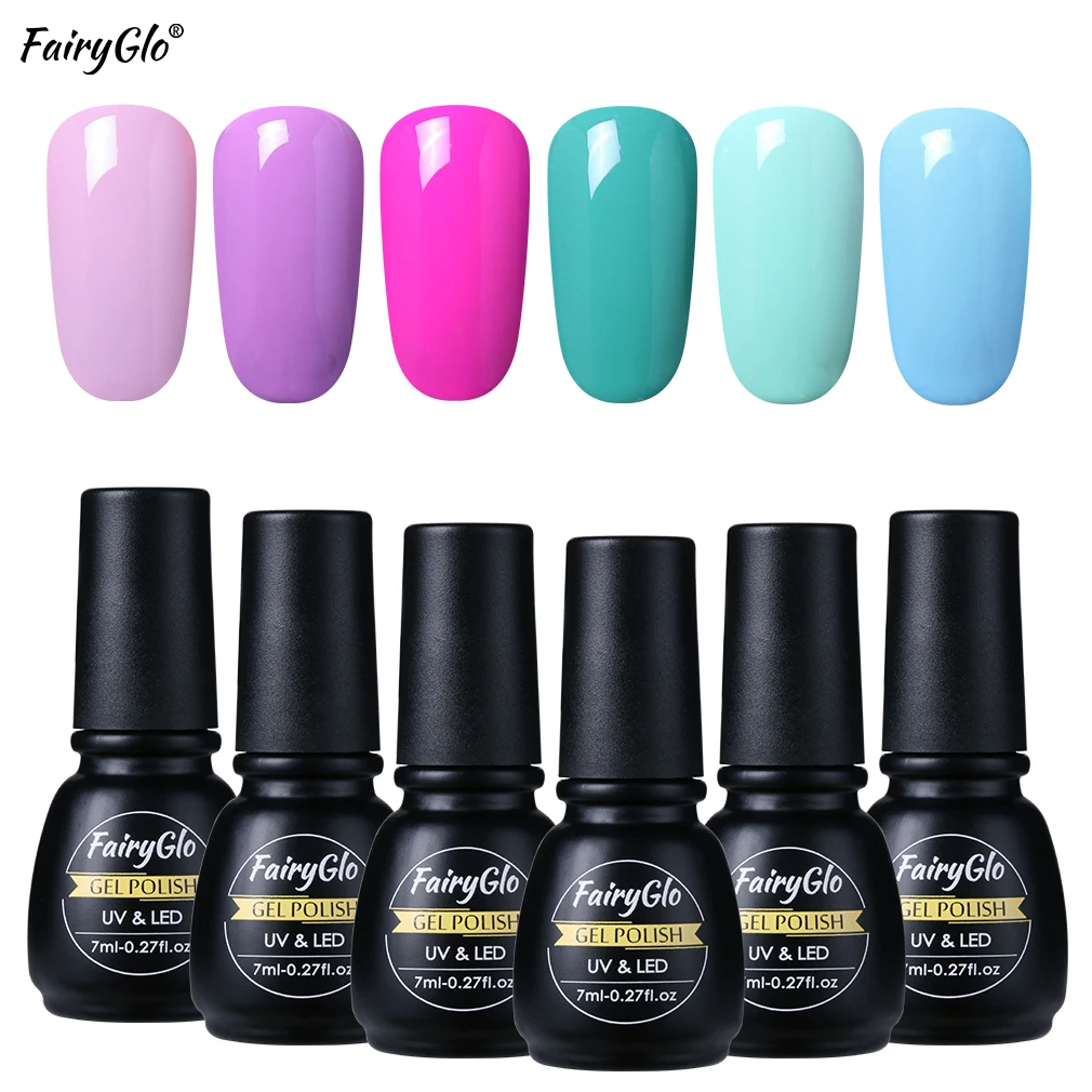 FairyGlo 6 шт./лот Гель лак чистого цвета с подарочной коробкой полуперманентный для