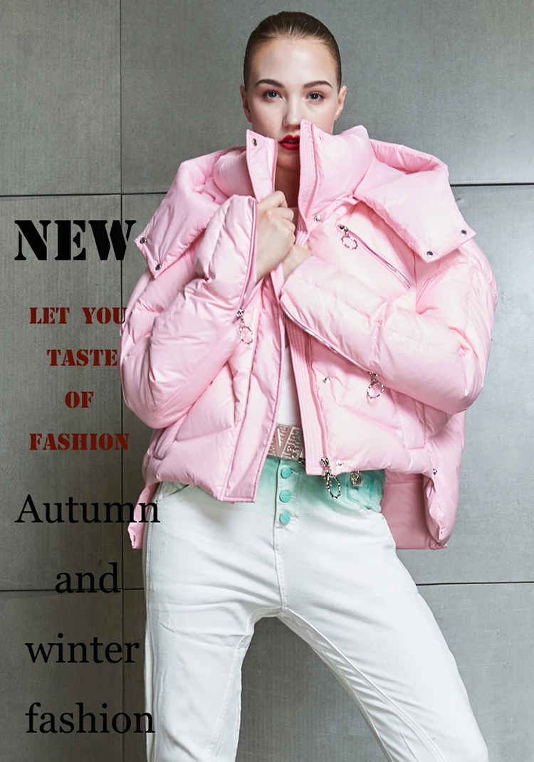 JAZZEVAR Winter fashion street Designer Brand androgynous style women's short hooded down jacket down coat outerwear z18005