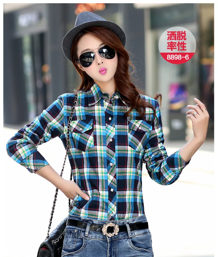 Зимние теплые блузки женские осенние Топы пальто Camisa Femininas с длинным рукавом Толстая бархатная фланелевая рубашка в клетку рубашки полный хлопковый топ