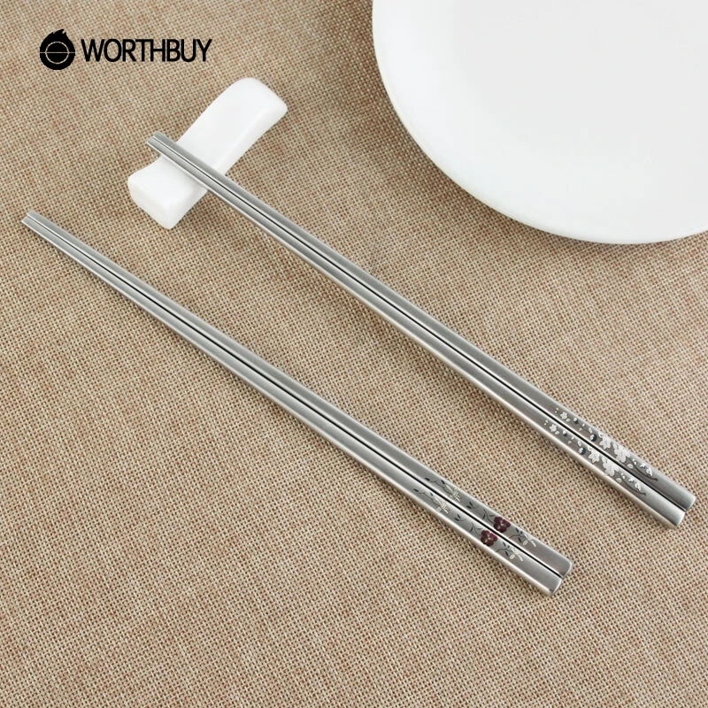 WORTHBUY 10 пар 304 нержавеющая сталь Традиционные палочки для еды китайские цветы