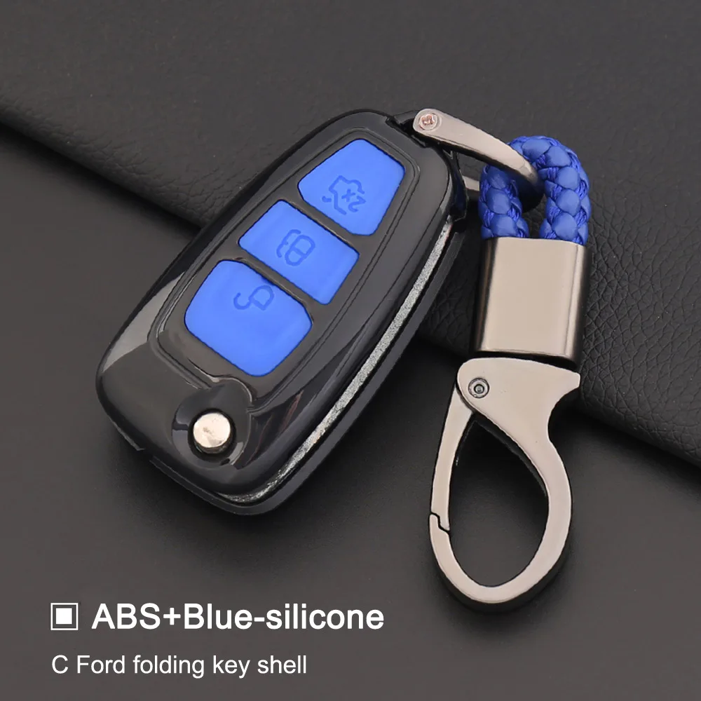 ABS-Blue Углеродное волокно автомобиля дистанционного брелок оболочки чехол для Ford C-Max S-Max Focus 3 MK2 MK3/Galaxy Mondeo Transit Fiesta/Kuga Escape - Название цвета: ABS-Blue