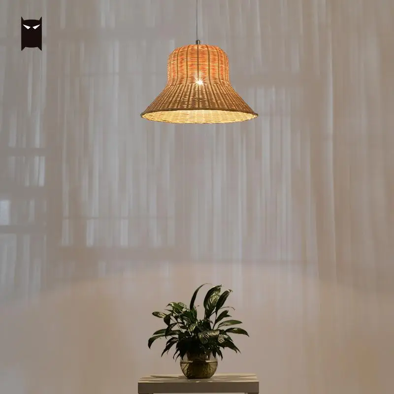 Изящная плетеная лампа из бамбука и ротанга подвесной светильник винтажный