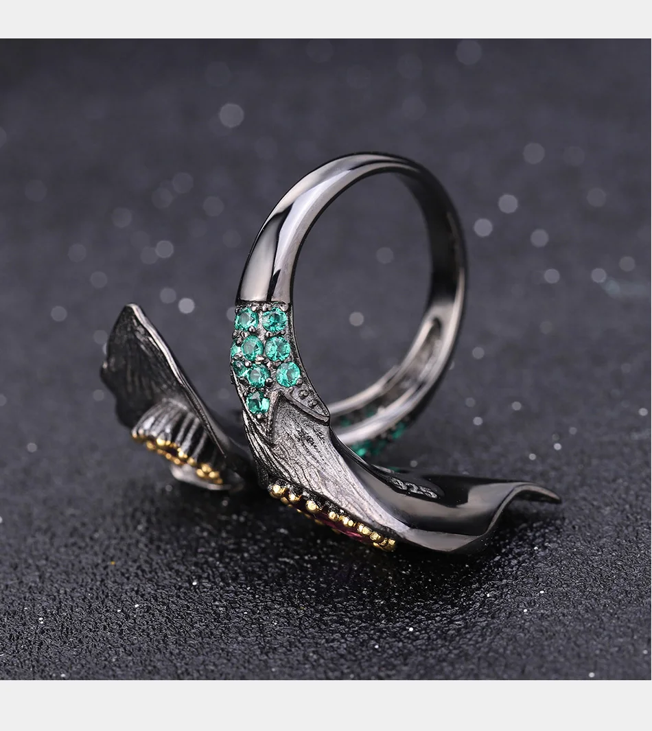 GEM'S балетные 925 пробы серебро 1.08Ct Натуральный Аметист ручной работы дизайн регулируемое кольцо Калла Лилия лист Кольца для женщин Bijoux