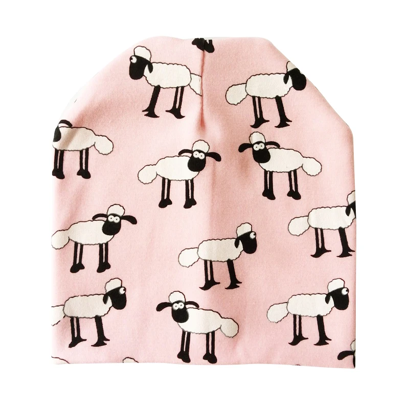 pink sheep Хлопковая детская шапка кепки с принтом для маленьких мальчиков и девочек Младенческая шапочка на весну, осень, зиму, детские шапки со звездами, сердечками, в горошек - Цвет: pink sheep