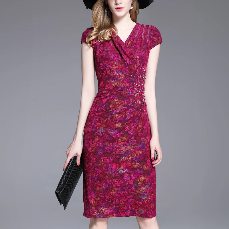 ZIPIPIYF Женские Летние Dress Bodycon Платья Новый Урожай 2017 Лето Офис Розовый V Шеи