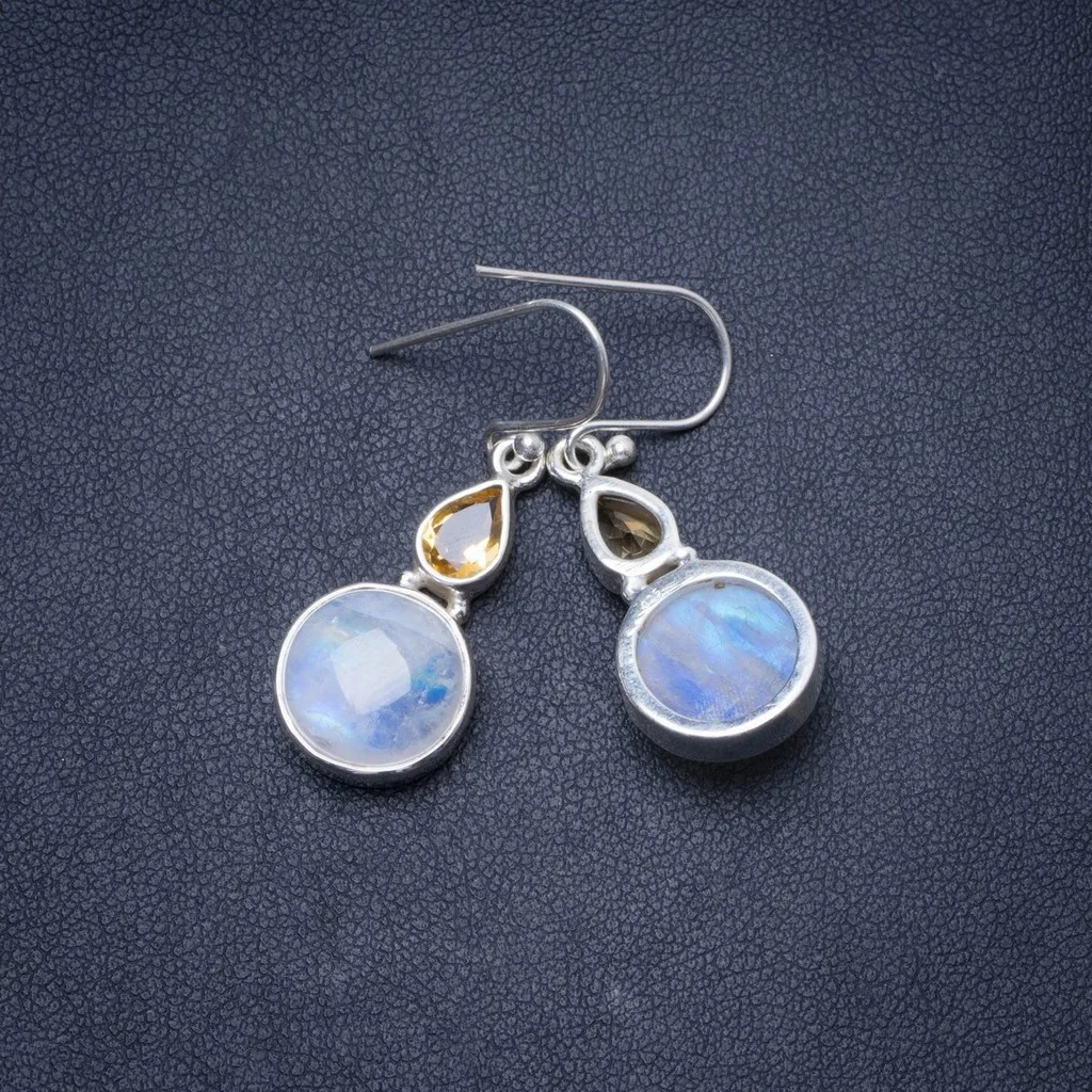 Натуральный Радужный Лунный Камень и цитрин ручной работы Уникальные 925 пробы