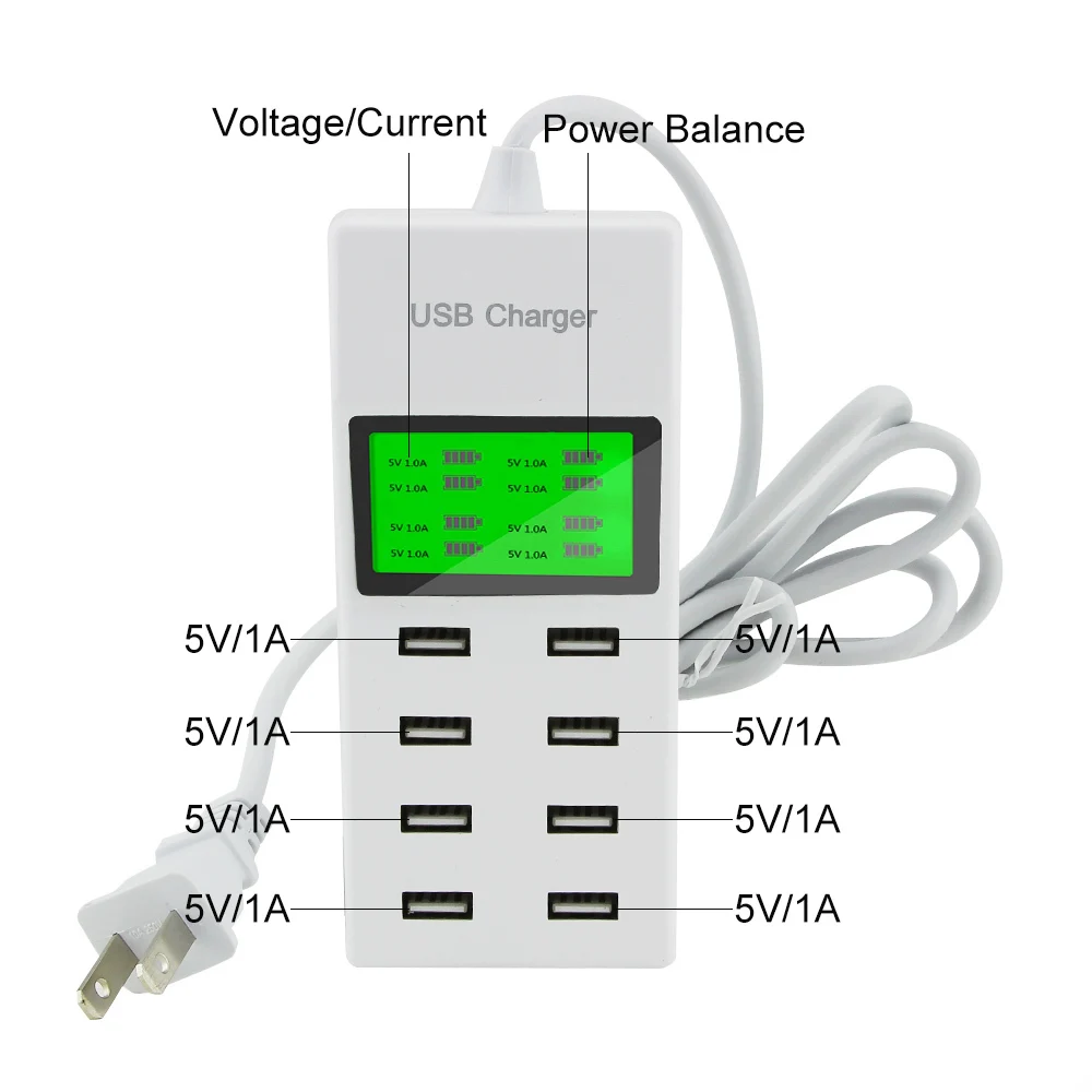 8 портов быстрая USB зарядка концентратор с ЖК-экраном Мульти USB умная дорожная зарядная станция США вилка для планшета huawei P20 Lite I Phone